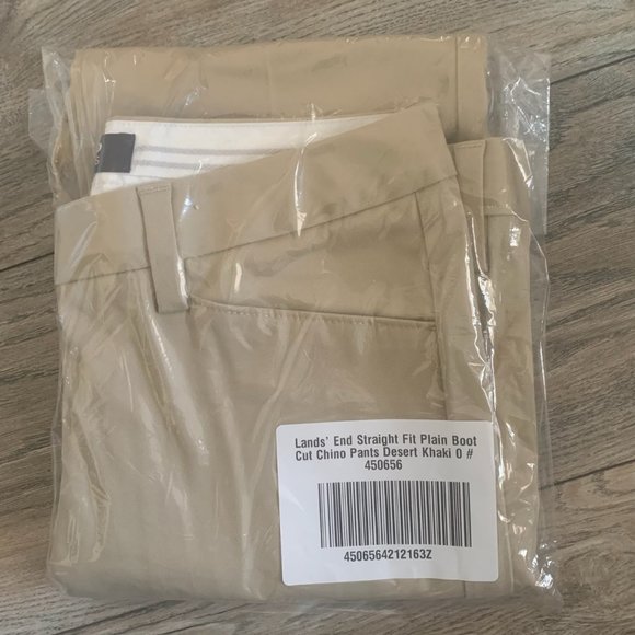 NWT LANDS' END STRAIGHT FIT PLAIN FRONT BOOT CUT CHINO PANTS DESERT KHAKI 0 - Picture 7 of 9
